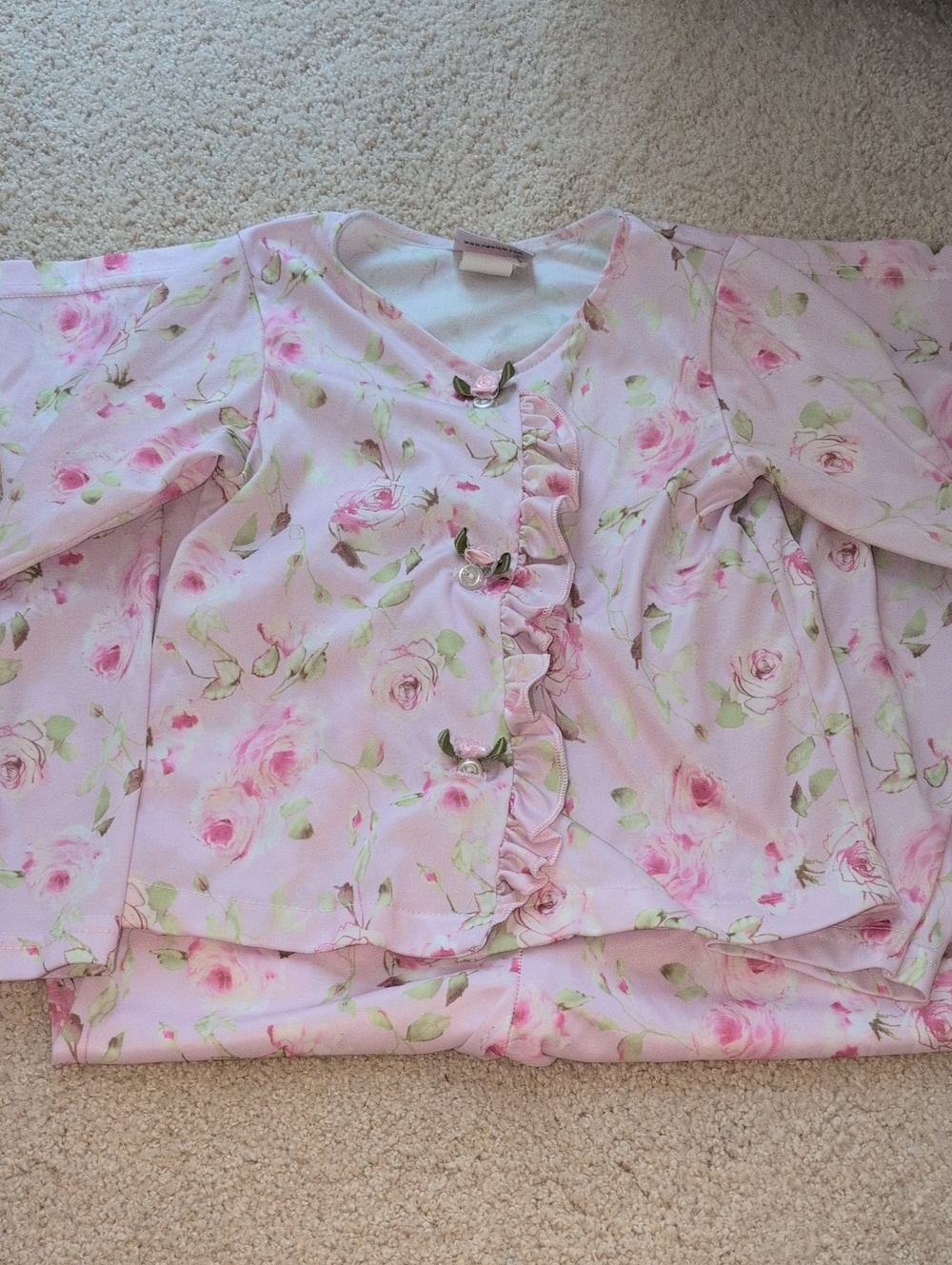 Girls' Laura Dare Pink Floral Ruffle Button-Front Pajamas Size 6